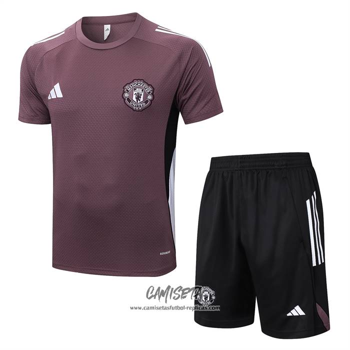 Chandal del Manchester United 2025-2026 Manga Corta Marron - Pantalon Corto